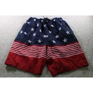 Open Trails Men's Swim Trunks L Red Blue Stars Stripes Polyester